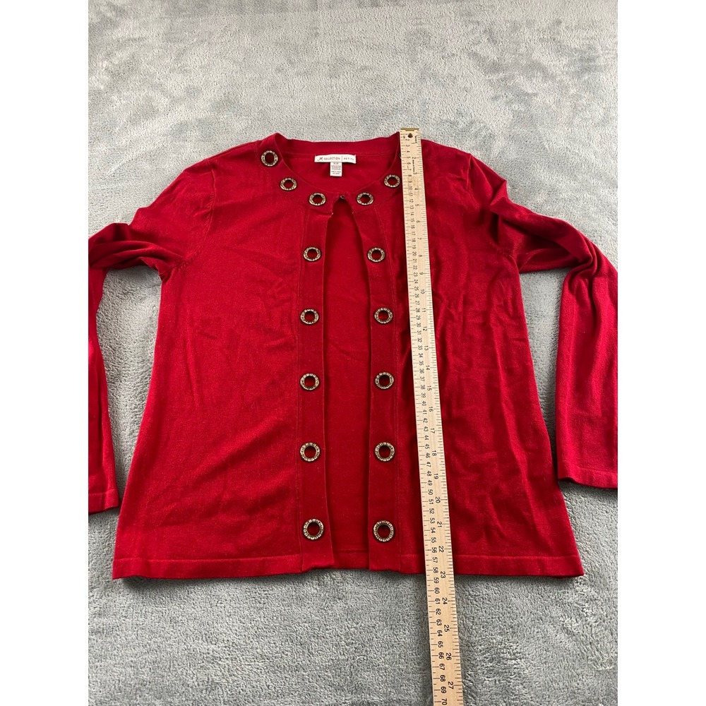 JM Collection Petite Red Rhinestone Grommet Open Front Cardigan Sweater P/P - Picture 10 of 14